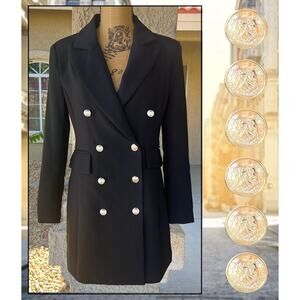 Lulus Captain's Blog Black Double-Breasted Coat Size L
